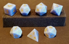 Fifteen4Two Ventures 7pc Gemstone Dice Set Blue Agate Icy Blade w/Stitched Dice Case